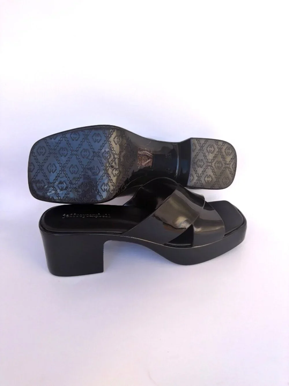 Jeffrey Campbell Bubblegum Platform Sandals Black Shiny Block Heel Jellies Sz 10